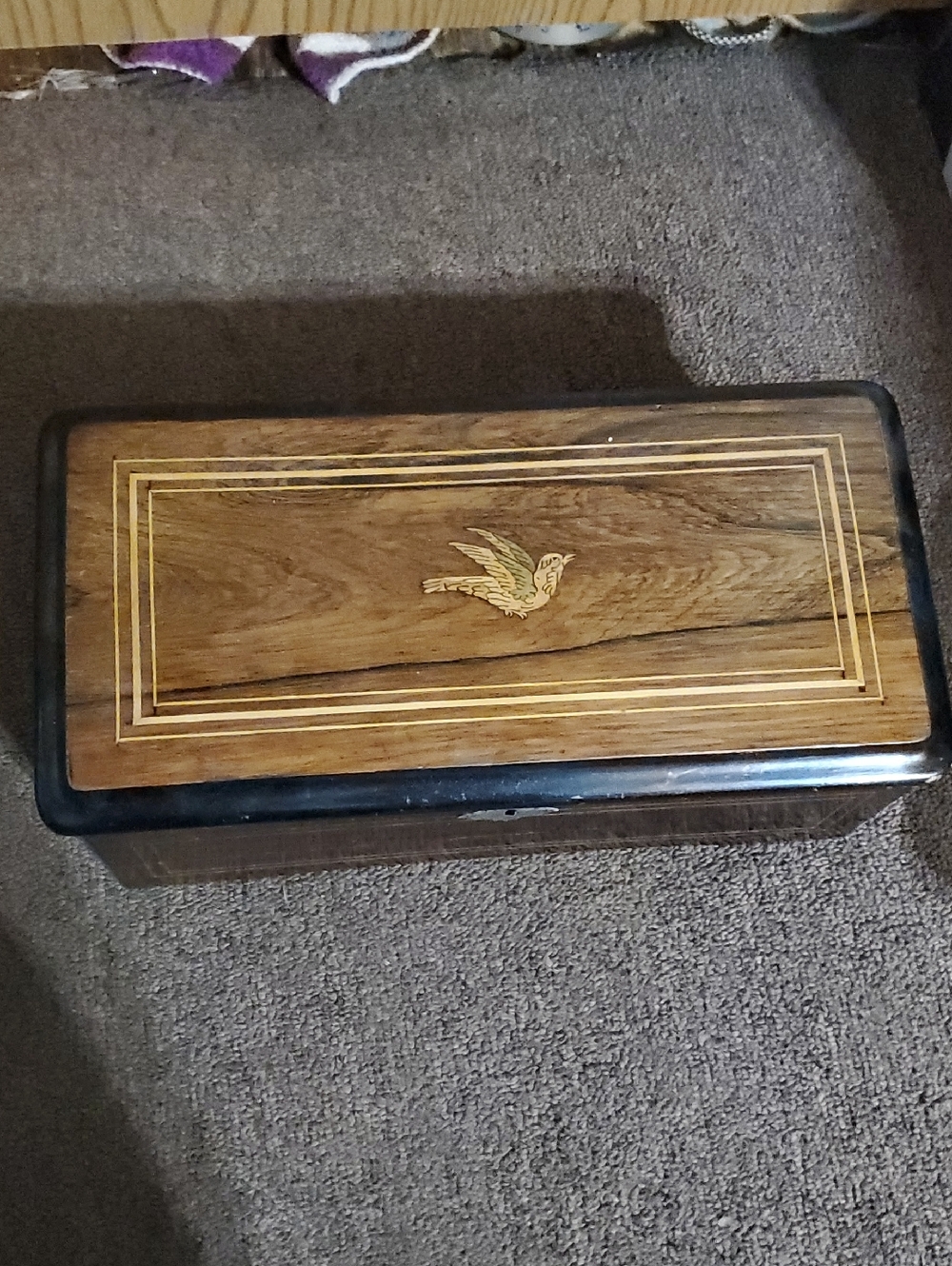 Wood Inlay Jewelry or Trinket Box with Humming Bird